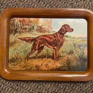 Antique Ole Larsen Metal Wall Plaque Bird Dog Picture Tray